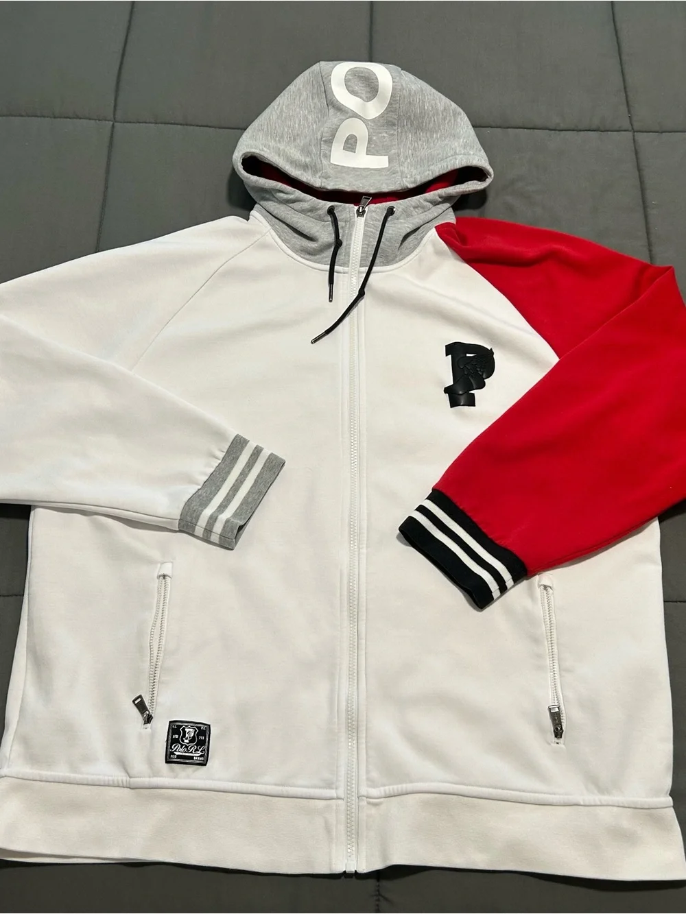 Polo by Ralph Lauren White P Wing Performance full zip Stadium hoodie. Sz XXL